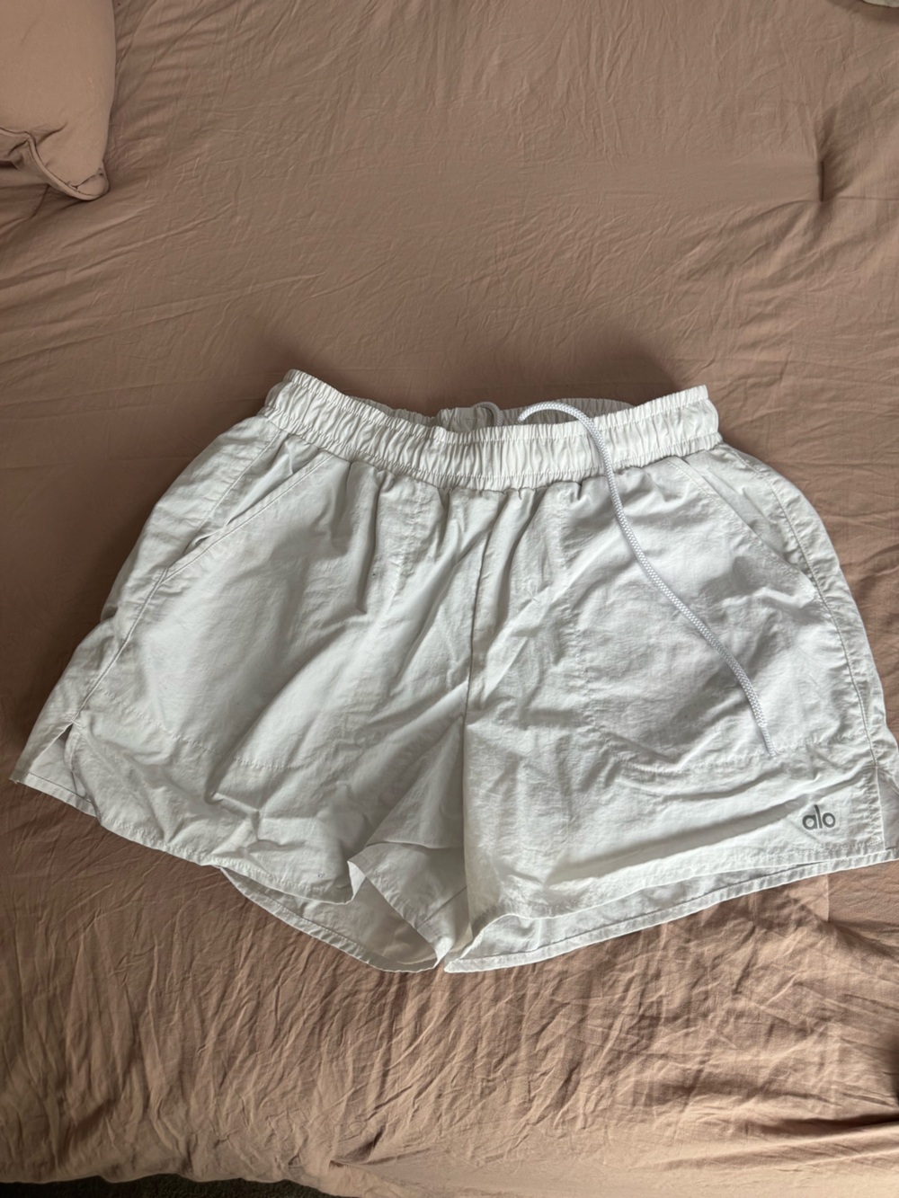 ALO Yoga White Drawstring Athletic Shorts